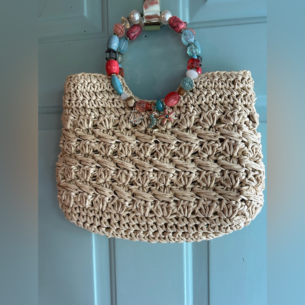 Blue Miami Brand Ladies Purse Large Beaded Handles